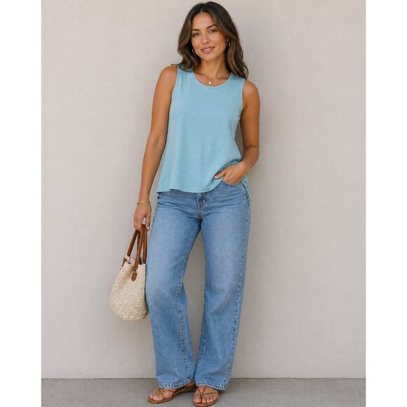 a new day Tops - A New Day Light Blue Sleeveless Summer Vacation Beachy Casual Tank Top M